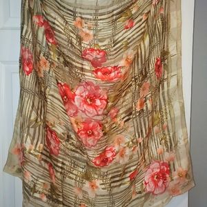 Oscar de la Renta Silk Vintage Floral Design Flower Print Scarf